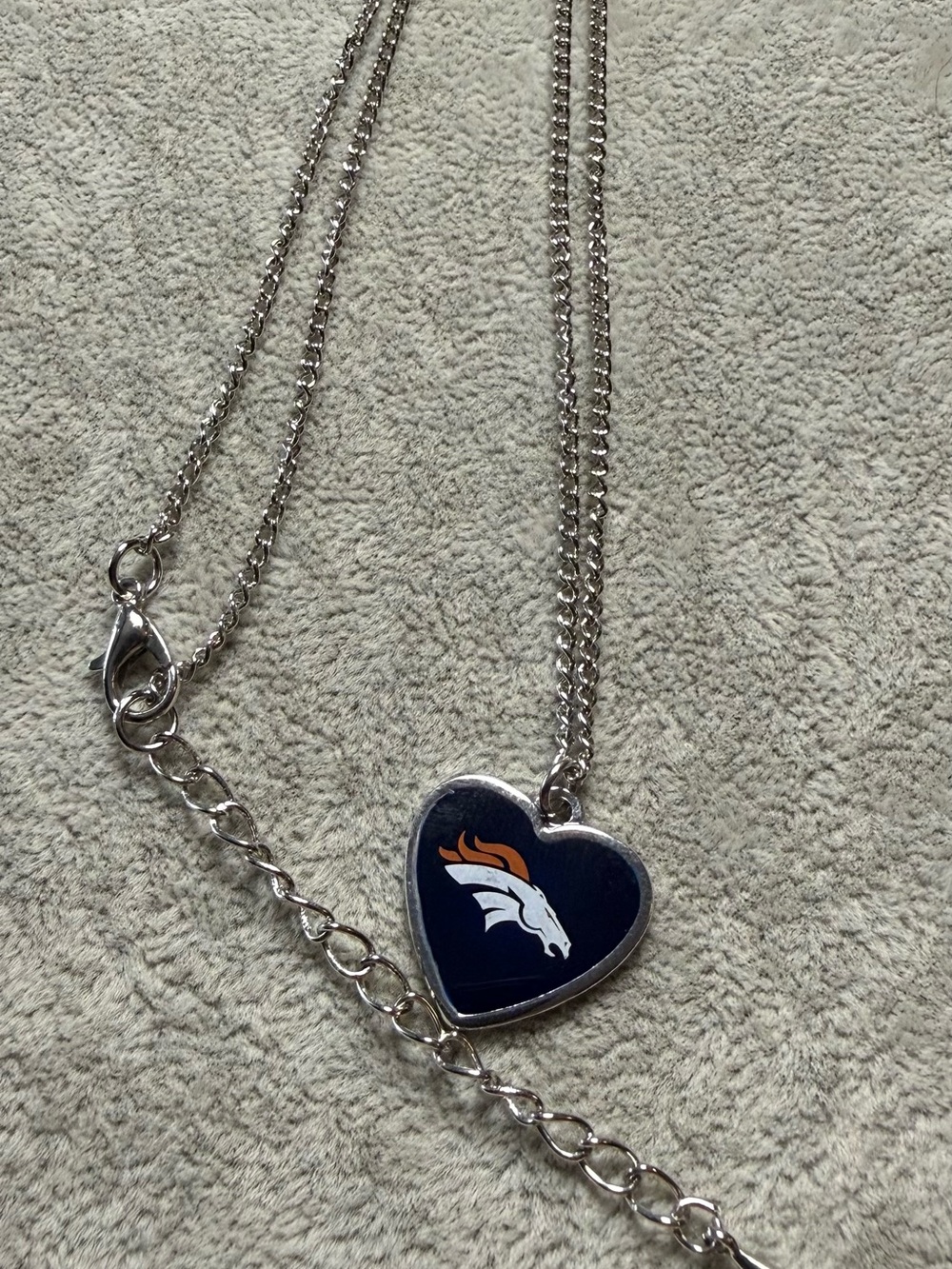 Aminco Silver Heart Pendant Necklace with the Denver Broncos Horse Logo